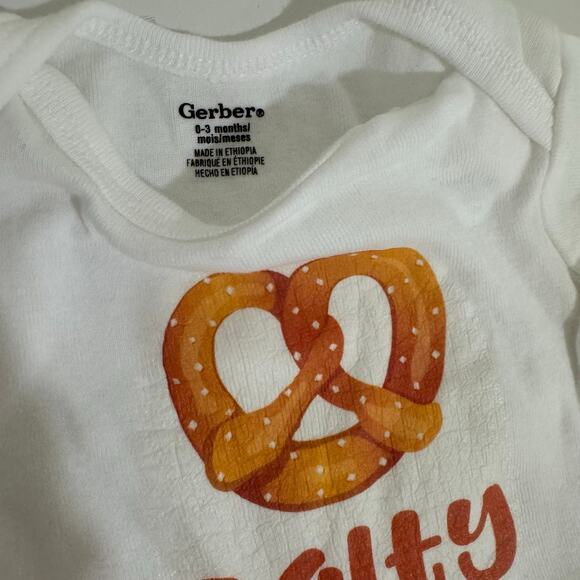 Salty Pretzel Custom Short Sleeve Onesie Bodysuit Gerber Size 0-3 Months - Picture 2 of 2